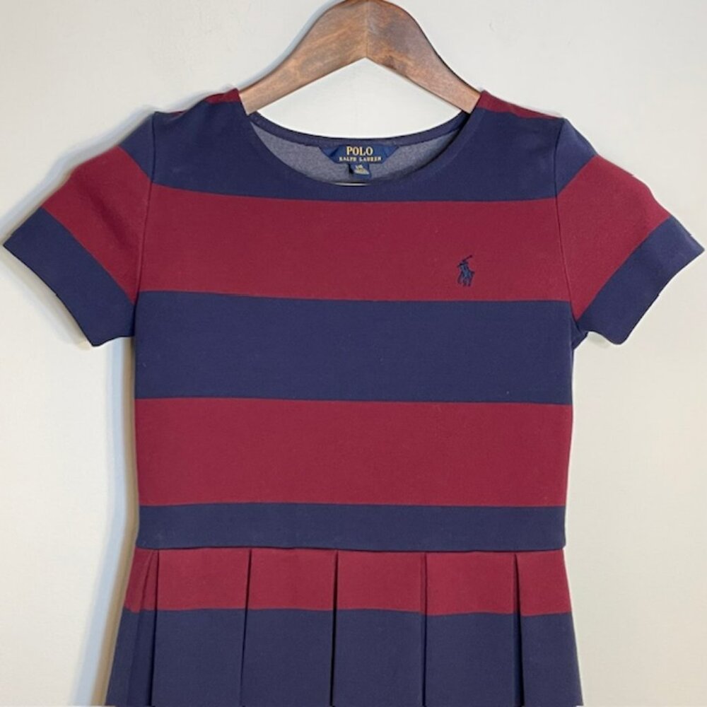 Polo Ralph Lauren Rugby Stripe Comfort Knit Pleated Skirt Dress Girls Large - Picture 2 of 6